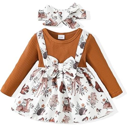 SODLON Newborn Baby Girl Clothes Outfits Gifts Romper Top Suspender Skirt Overalls Dress Outfits Sets for Baby Girls 0-24M