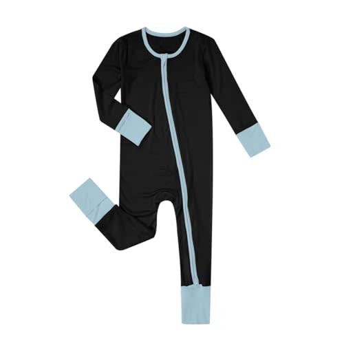 Teach Leanbh Unisex Baby Bamboo Viscose Pajamas with Mittens and Feet Cuffs Soild Printing 2 Way Zipper Long Sleeve Romper