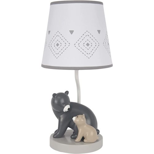 Lambs & Ivy Woodland Forest Gray Bears Nursery Lamp with Shade & Bulb