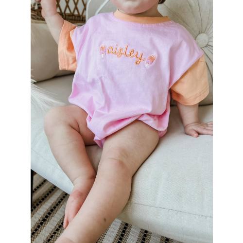 Custom Embroidered Colorblock T-Shirt Romper