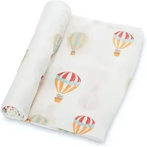 LollyBanks Baby Swaddle Blanket, 100% Cotton Muslin Blankets for Boys and Girls, 47 x 47 Inches Soft and Breathable Newborn Swaddle, Gentle Baby Wrap Swaddle, Registry (Hot Air Balloons Print)
