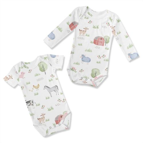 Sweet Jojo Designs Gender Neutral Unisex Baby Onesies - Set 0-6M Farm Animals Multicolor 2pc