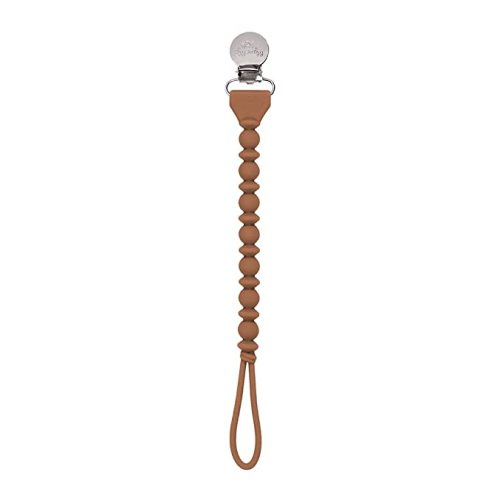 Itzy Ritzy Silicone Pacifier Clip; 100% Silicone Pacifier Strap with Clip Keeps Pacifiers, Teethers & Small Toys in Place; Features One-Piece Design & Silicone Cord, Hazelnut