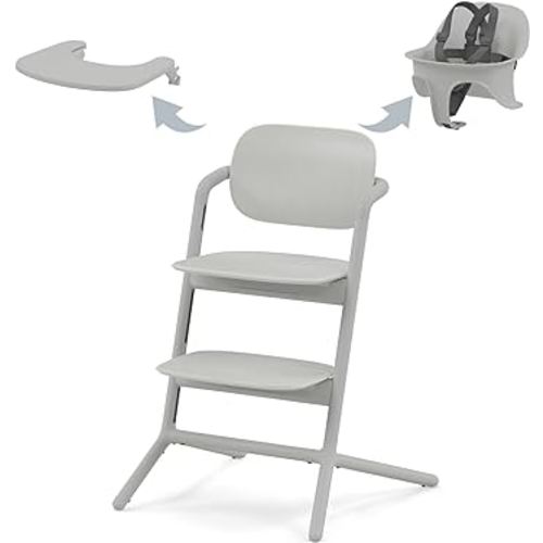 CYBEX LEMO 2 High Chair System, Grows with Child up to 209 lbs, One-Hand Height and Depth Adjustment, Anti-Tip Wheels Safety Feature - Suede Grey