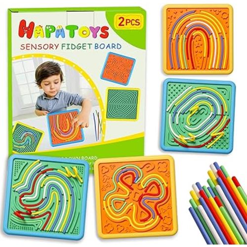 Sensory Activity Board for Kids & Adults:Double-Sided Stress Relif Sensory Board Toys with 60 Strings & Storage Bag | Calming Down Fidget Board for ADHD & Autism Boys Girls Ages 3 4 5 6 7 8 9 10(2Pcs)