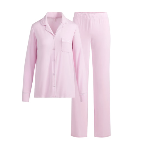 SKIMS SLEEP LONG SLEEVE BUTTON UP SET | CHERRY BLOSSOM CONTRAST