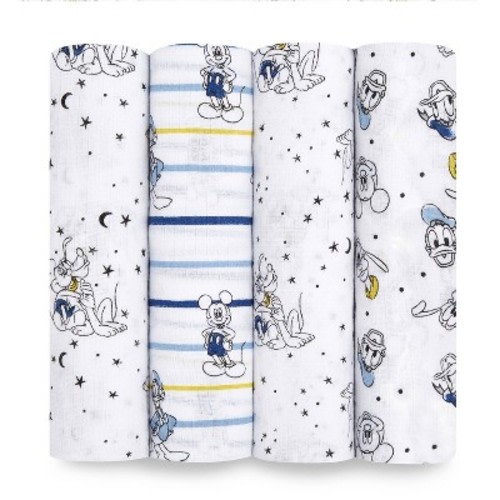 Aden + Anais Essentials Muslin Swaddle Reversible Blankets Mickey Stargazer - White 4pk