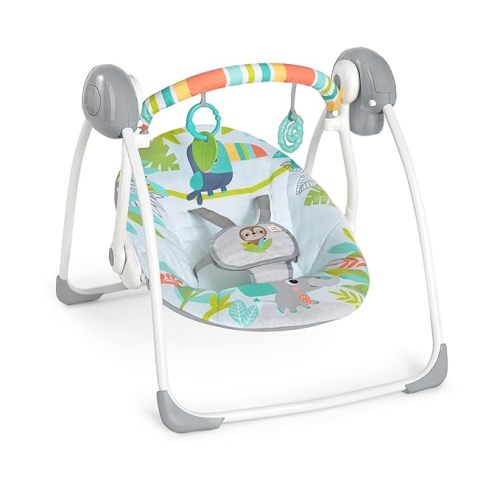 Bright Starts Playful Paradise Portable Compact Automatic Baby Swing with Music, Unisex, Newborn +