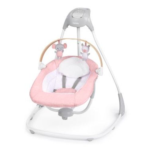 Ingenuity Simple Comfort Compact Baby Swing with Wood Toy Bar - Pink