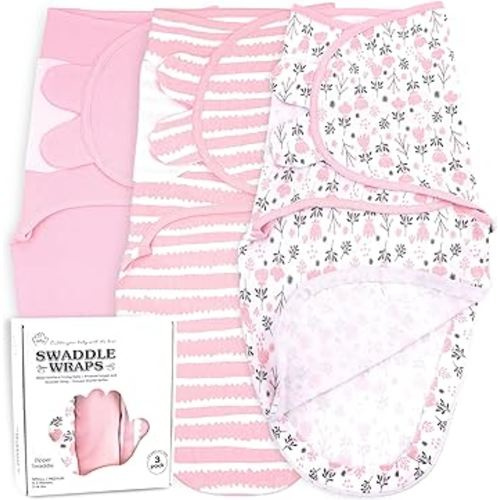 Bublo Baby Swaddles for Newborns – Zipper Swaddles 0-3 Months, 3-Pack – Infant Sleep Sack with Zipper – Adjustable & Breathable Swaddle Blanket Wrap for Newborn Girls, Pink Flowers