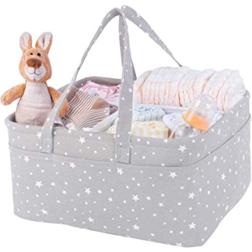 Baby Diaper Caddy Organizer Storage Basket for Girl Boy Shower Gifts Portable Large Nursery Holder Tote for Changing Table or Car Newborn Essentials Baby Registry Must Haves Item…