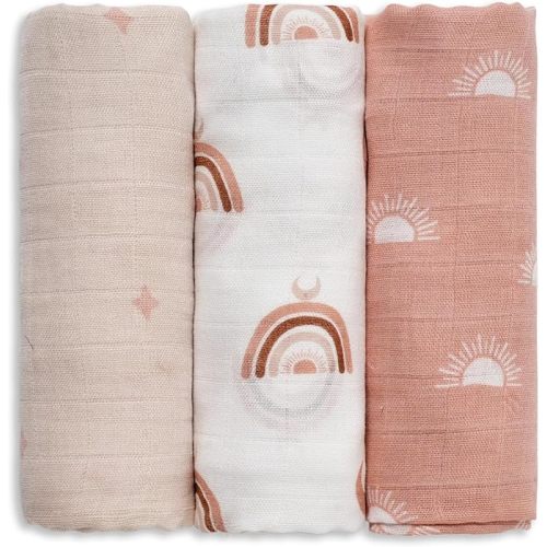 GLLQUEN BABY Receiving Blanket Boy Cotton Muslin Swaddle Blankets Girl Newborn Squares Breathable & Soft Thin Baby Blankets Cloths Double Absorbent Infant Swaddling Wrap - 3 Pack (Sun)