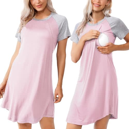 Women Sleepshirts 3 in 1 Labor/Maternity/Nursing Nightgown Short Sleeve Breastfeeding Sleep Dress XS-3XL