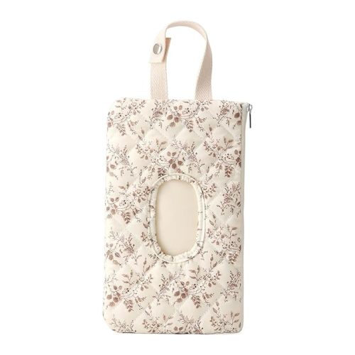 Quilted Baby Wipe Holder Quilted Wipe Pouch Portable Hanging Floral Wet Wipes Bag for Car, Stroller