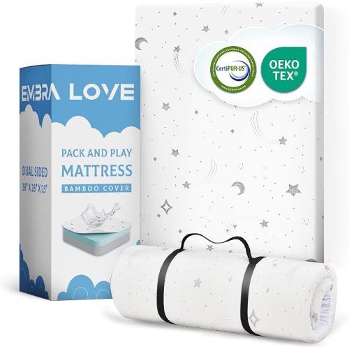 Pack n Play Mattresses (38"x26"x1.5") Bamboo Cover,Breathable,%100 Waterproof,Non-Toxic,Washable I Dual-Sided Gel Memory Foam I Toddler&Baby Pack and Play Mattress Pad Fits Playard&Playpen