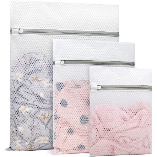 3Pcs Durable Diamond Mesh Laundry Bags for Delicates (1 Large 16 x 20 Inches, 1 Medium 12 x 16 Inches, 1 Small 9 x 12 Inches)