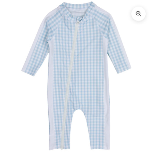 Sunsuit - Long Sleeve Romper Swimsuit | "Blue Gingham"