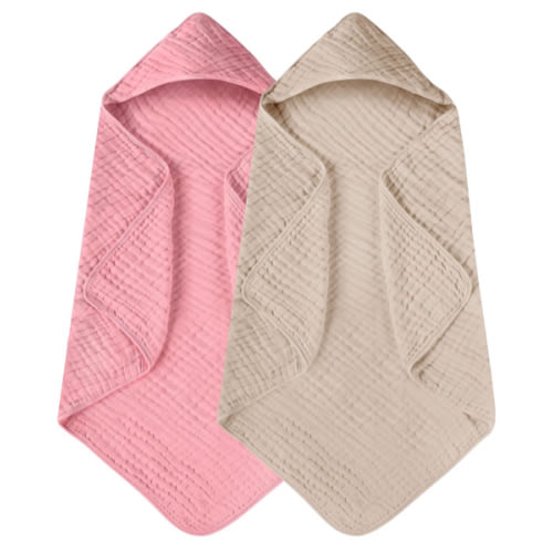 Yoofoss Hooded Baby Towels for Newborn 2 Pack 100% Muslin Cotton Baby Bath Towel with Hood for Babies, Infant, Toddler and Kids, Large 32x32Inch, Soft and Absorbent Newborn Essential