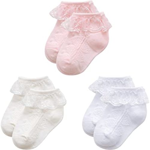 Durio Baby Girl Socks Super Soft Baby Ruffle Socks Lace Socks for Baby Girls Cute Baby Girl Ruffle Socks