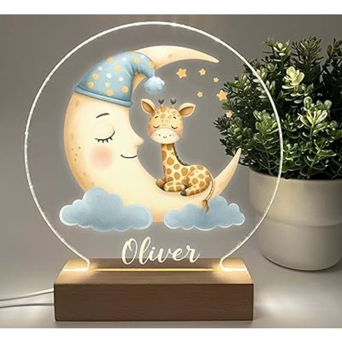 Luz nocturna de jirafa y luna dormida, lámpara de escritorio o mesa, regalo ilustrado para mamá, papá, hermano, amigo, hermana, decoración de habitación del bebé, un regalo personalizado divertido