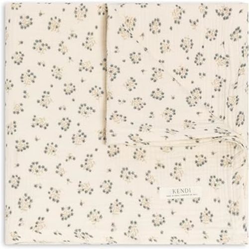 Colored Organics Baby Organic Cotton Swaddle - Infant Receiving Blanket - Hayden Floral/Denim + Mist Muslin