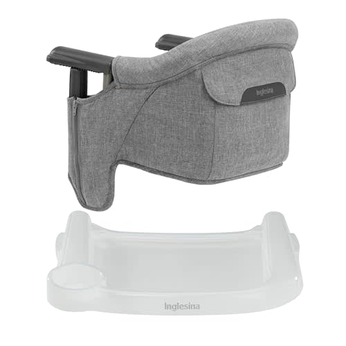 Inglesina Fast Table Chair - Stone Gray Melange + Fast Dining Tray - Portable High Chair for Baby Toddlers Infant, 6-36 Months - Fits Tables 0.8'' to 3.5'' - Collapsible Design - Carry Bag Included