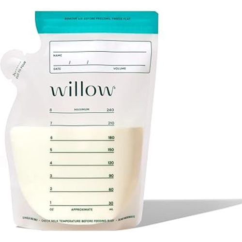 Willow - 8oz Breast Milk Storage Bags - 100ct - Double Zip Seal for Durability - Freezer & Fridge Breastmilk Storage - Easy Pour Spout for Bottle Transfer - BPA Free - Breastfeeding Essentials