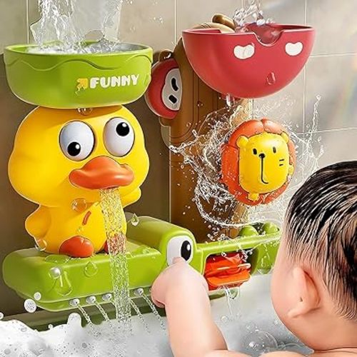 Toddler Bath Toys for Kids Water Toys with 3 Strong Suction Cups Interactive Baby Infant Toys Duck Lion Splash Bathtub & Shower Toys Ideal Gift for Fun in Bath Time (18M+)