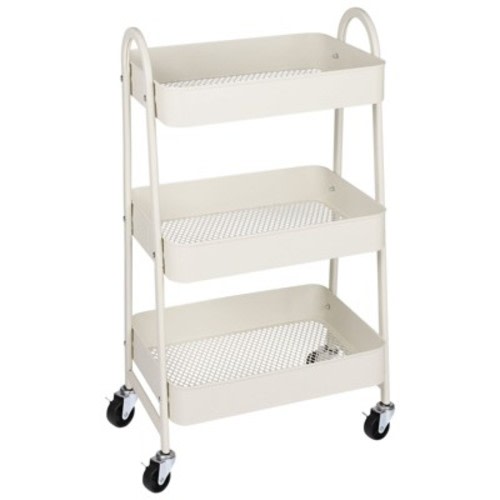 JIONJOY 3 Tier Utility Rolling Cart, Premium Metal Mobile Storage Cart with Lockable Wheels, Ultimate Organizer for All-Room - White