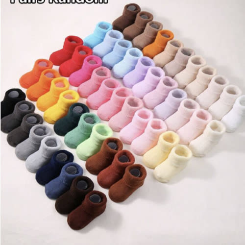 10 Pairs Of Baby Random Color Autumn And Winter Warm Socks, Cute Solid Color Toddler Socks, Newborn Terry Socks