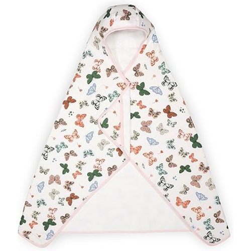 Little Unicorn Premium Hooded Bath Towel| Absorbent Cotton & Terry Blend | Larger Size, 1-6 Years (Butterflies)