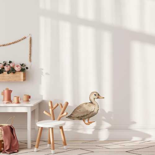 Baby Brown Duck Wall Decal, Mallard Duck, Watercolor Nursery Wall Art, Neutral Farm Animal Decor, Spring Garden Nursery