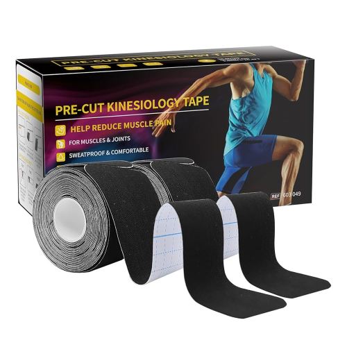 Dimora Kinesiology Tape, 40 Count Precut Strips 2 Rolls, Original Cotton, 10” Elastic Athletic Tape for Muscle Pain Relief and Joint Support, Black