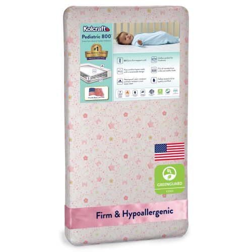 Kolcraft Pediatric 800 Extra Firm Baby Crib & Toddler Mattress, 80 Coil, Waterproof, Pink