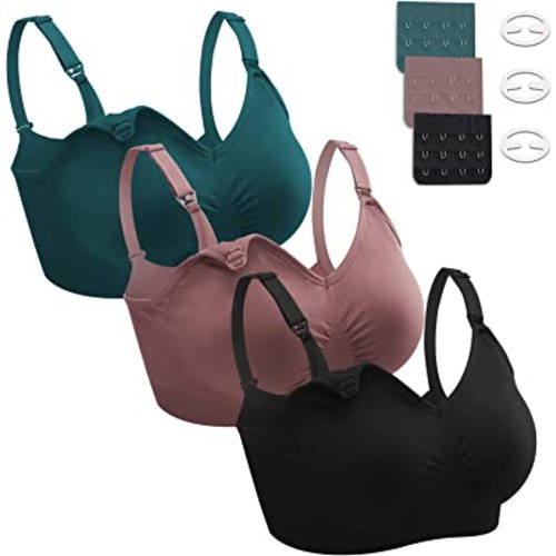 Nursing Bras for Breastfeeding 3 Pack Seamless Maternity Bras Pregnancy Sleep Bralette with Extra Bra Extenders and Clips