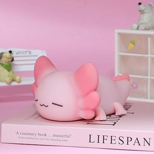 Axolotl Night Light, 7 Color Changing Cute Axolotl Lamp, Dimmable &1/3 H Timer, USB Rechargeable Silicone Nursery Nightlight for Kid Bedroom Decor Axolotl Gift for Boys and Girls