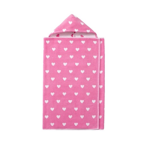 Heart Kids Hooded Towels - Bright Pink