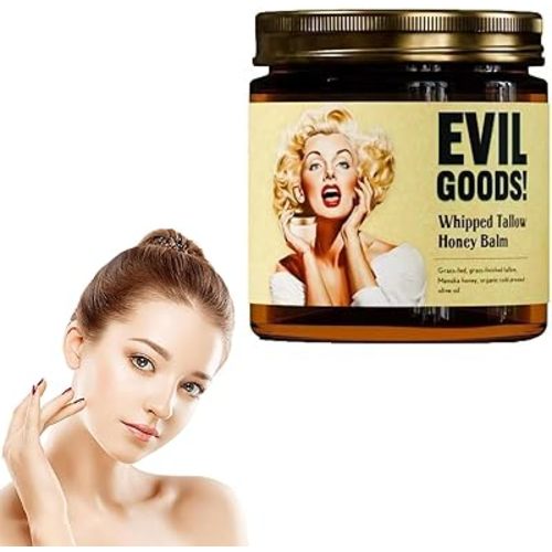 EVIL GOODS! Whipped Beef Tallow and Manuka Honey Balm, Whipped Tallow Honey Balm, Moisturizer, Body Lotion, Unscented Grass Fed Grass Finished Organic Face Moisturizer Cream 120g for Skin and Face