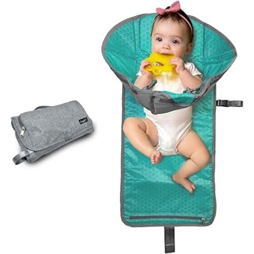 SnoofyBee - Portable Playtime Changing Pad: 3-in-1 Diaper Clutch, Changing Station, and Clean Hands Toy Barrier. Water-Resistant and Stylish, with Dual Storage Pockets. Grey-2024-Improved-Version