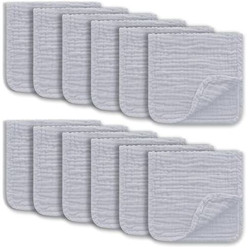 Muslin Burp Cloths Large 100% Cotton Hand Washcloths for Boys & Girls, Baby Essentials Extra Absorbent and Soft Burping Rags for Newborn Registry (Slate, 12-Pack, 20" X10")