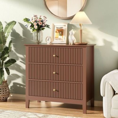 31" Wood Dresser for Bedroom, 3 Drawers Mondern Fluted Chest of Drawers with Storage, Brown