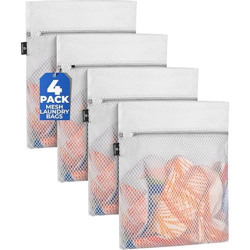 Handy Laundry Mesh Laundry Bag - 4 Pack Zippered Honeycomb Net for Delicates - Delicates Wash Bags for Lingerie, Socks & Underwear - 12x16 Durable Washing Machine Protector