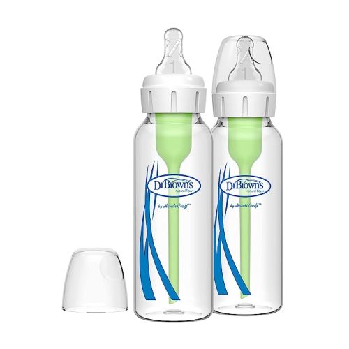 Dr. Brown’s Natural Flow® Anti-Colic Options+™ Narrow Glass Baby Bottles 8 oz/250 mL, with Level 1 Slow Flow Nipple, 2 Pack, 0m+ - 2-Pack, 8oz Glass Bottle