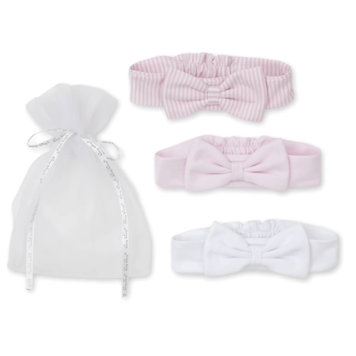 Pink Stripe 3 Pack Headband Set w/ Tulle Bag