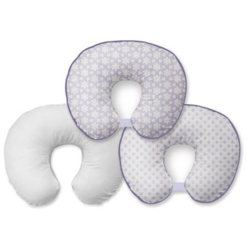 Bacati - 3 pc Petals/Floral Lilac Muslin Hugster Feeding & Infant Support Nursing Pillow with 2 removable zippered covers