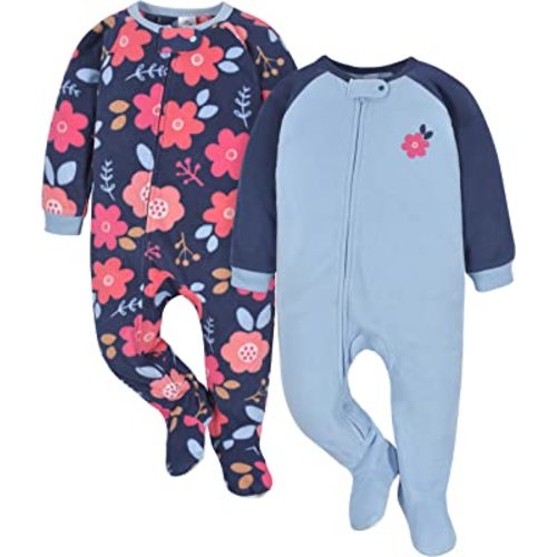 Gerber Baby Girls' Toddler Loose Fit Flame Resistant Fleece Footed Pajamas 2-Pack