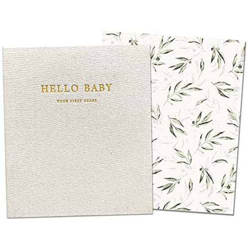 Peachly Unisex Baby Memory Book | Minimalist Baby First Year Keepsake for Milestones | Baby Books First Year Memory Book | Simple Baby Scrapbook for Boy Girl Milestones | 60 Pages Natural Linen - Olive