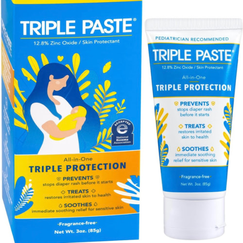 Triple Paste Diaper Rash Cream for Baby - 3 oz Tube - Zinc Oxide Ointment Treats, Soothes and Prevents Diaper Rash - Pediatrician-Recommended Hypoallergenic Formula with Soothing Botanicals
