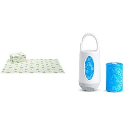 Munchkin® Arm & Hammer Disposable Changing Pad, 10 Count, White/Green & Arm and Hammer Diaper Bag Dispenser and 24 Diaper Disposal Bags