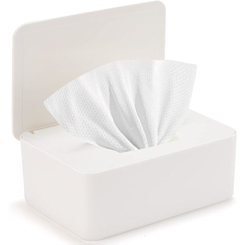 Baby Wipes Dispenser, Wipe Holder for Baby & Adult,Keeps Wet Tissue Fresh, Non-Slip Wipes Case, Flushable Wipe Container with Sealing Design Lid (1-White)
